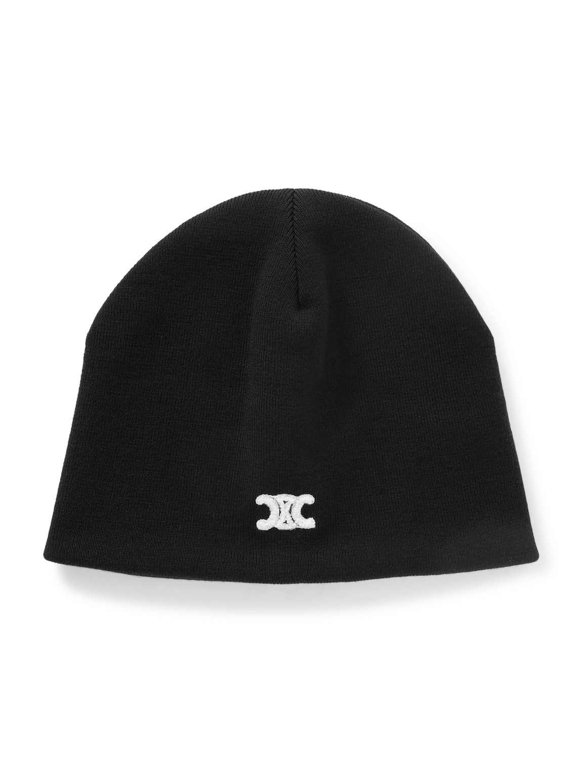 Celine Triomphe Logo-embroidered Wool Beanie In Black