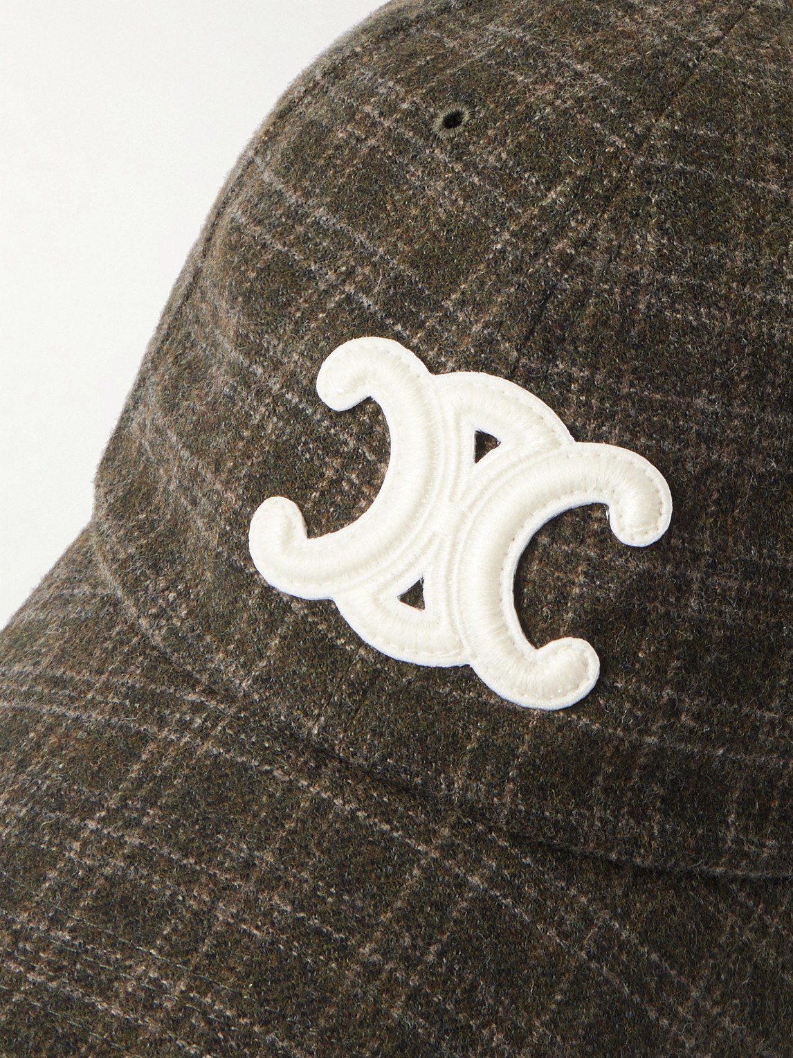 Celine Logo-appliquéd Checked Wool-felt Baseball Cap In Brown