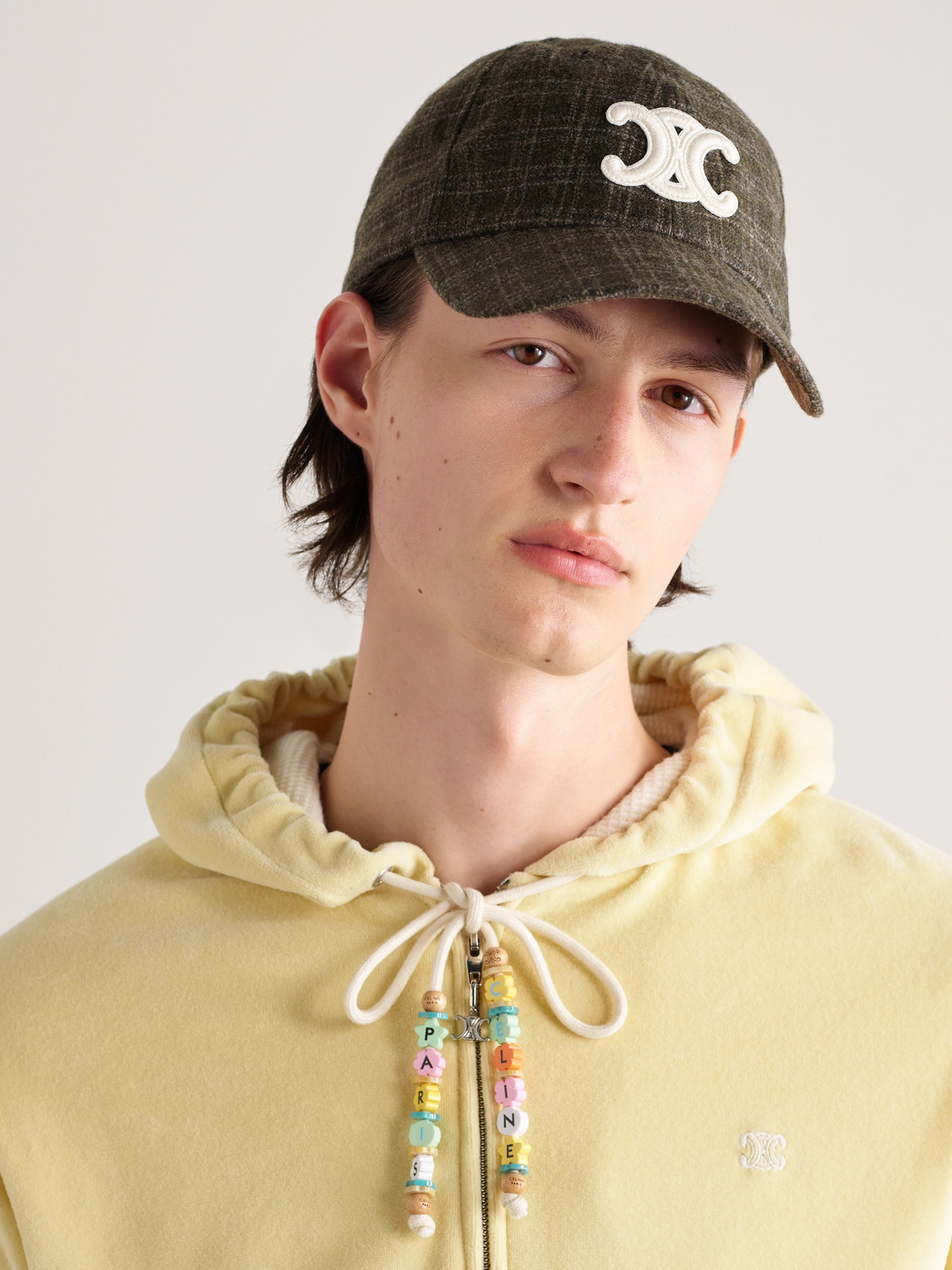 Celine Logo-appliquéd Checked Wool-felt Baseball Cap In Brown