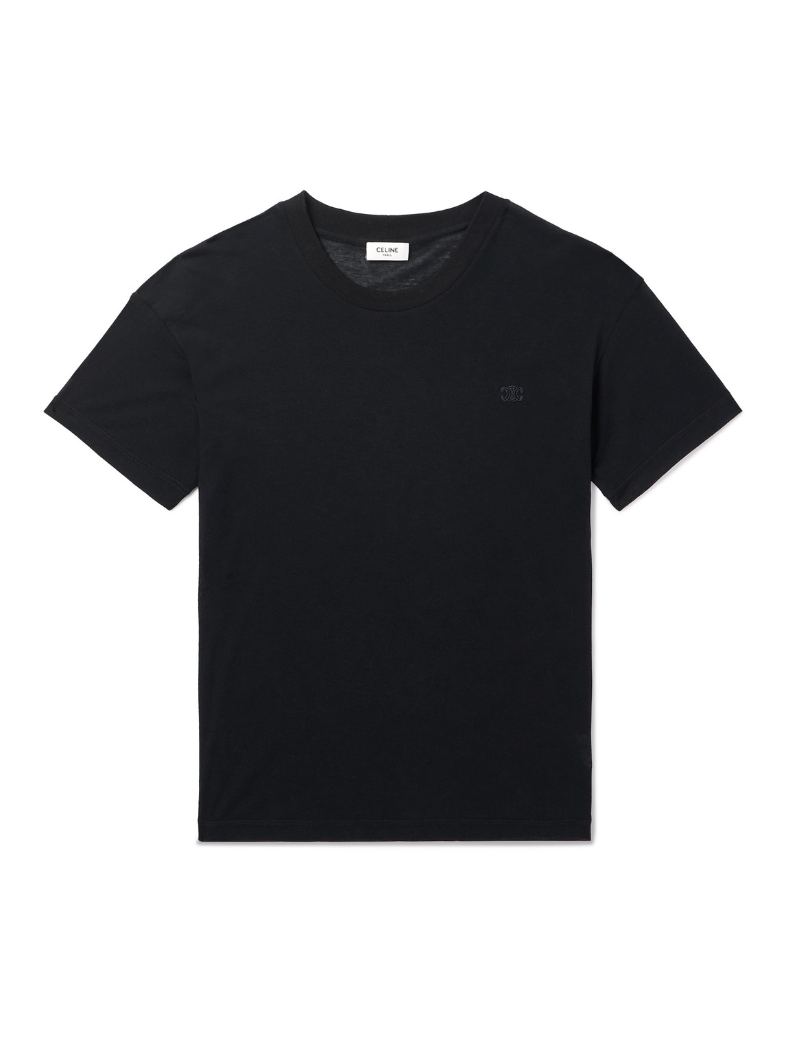 Celine Slim-fit Logo-embroidered Cotton-jersey T-shirt In Black