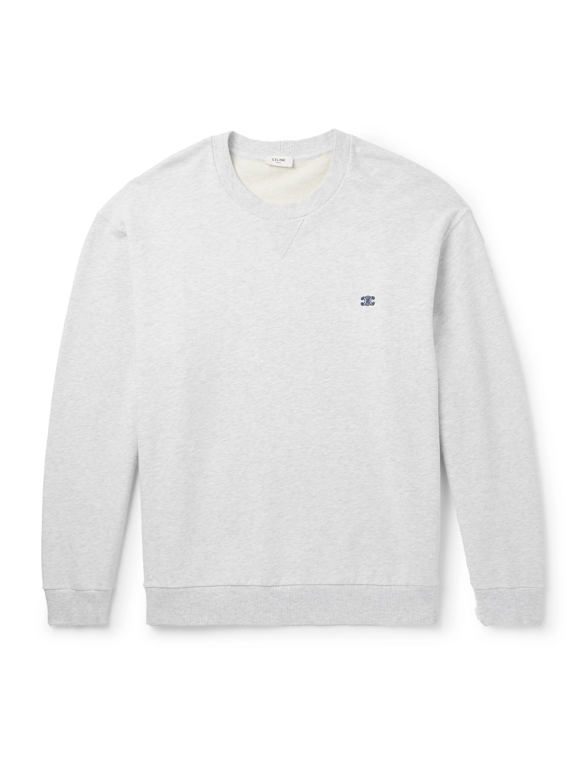 Celine Logo-embroidered Cotton-jersey Sweatshirt In Gray