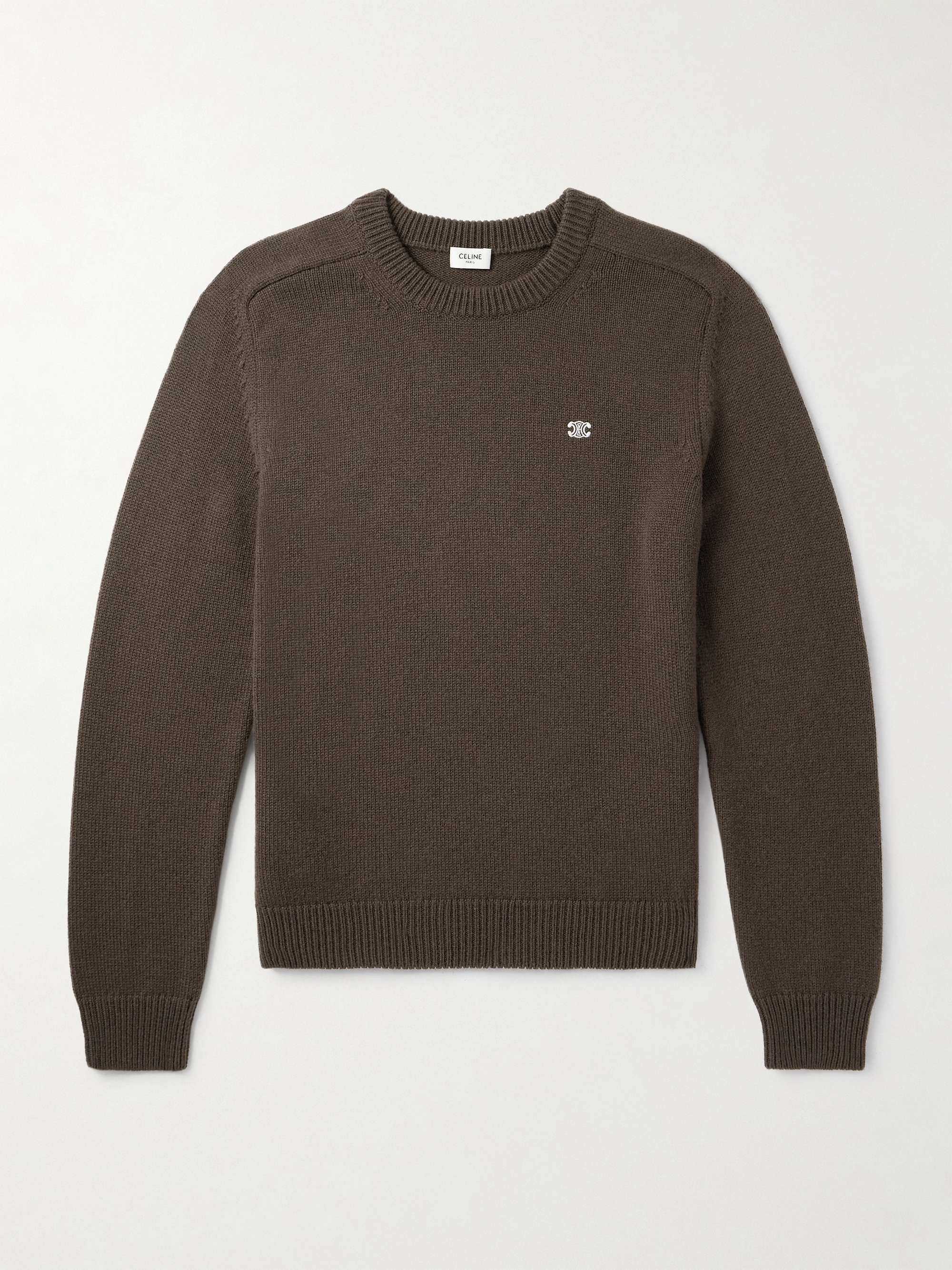 CELINE Logo-Embroidered Wool and Cashmere-Blend Sweater for