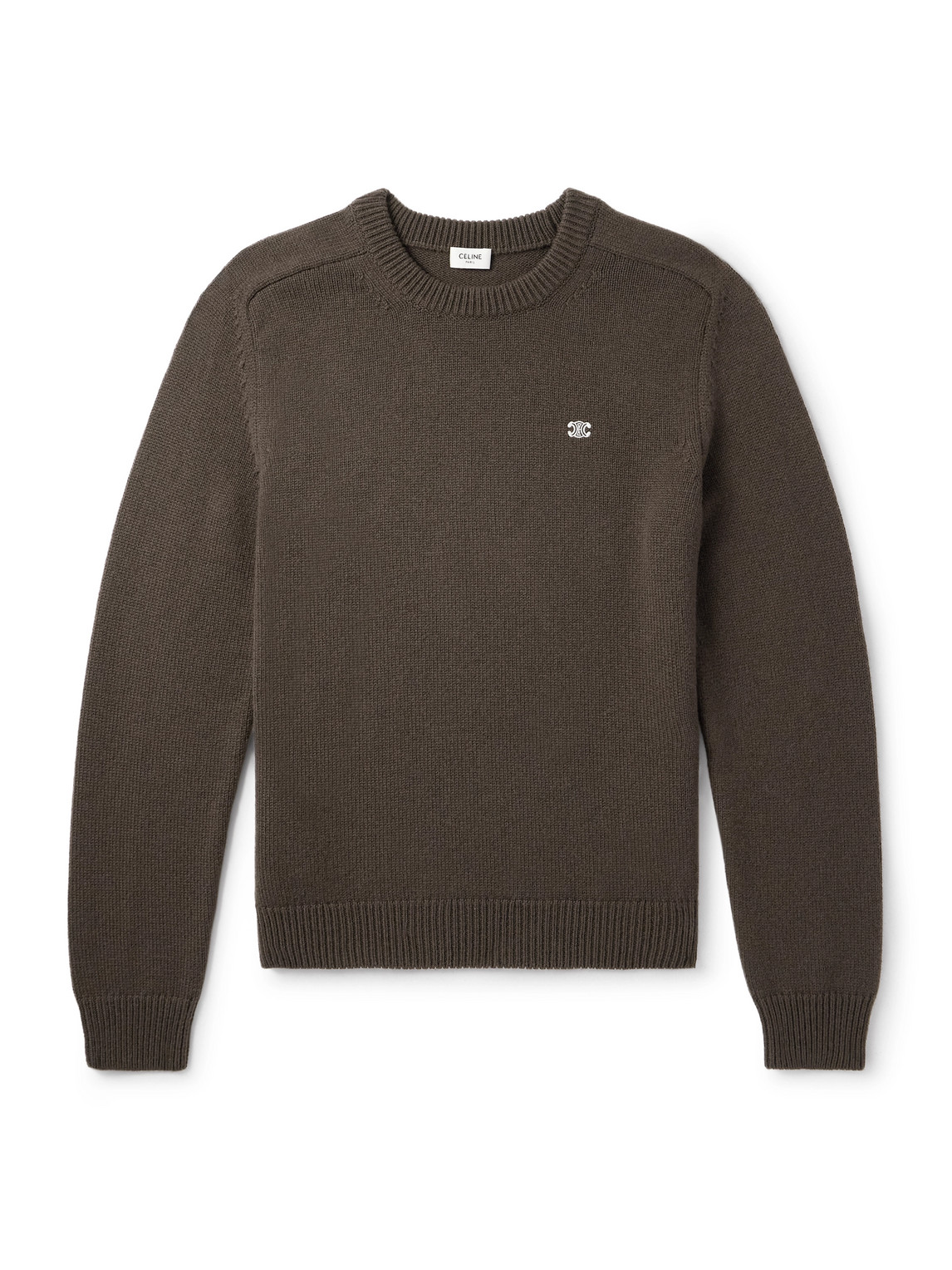 Celine Logo-embroidered Wool And Cashmere-blend Sweater In Brown