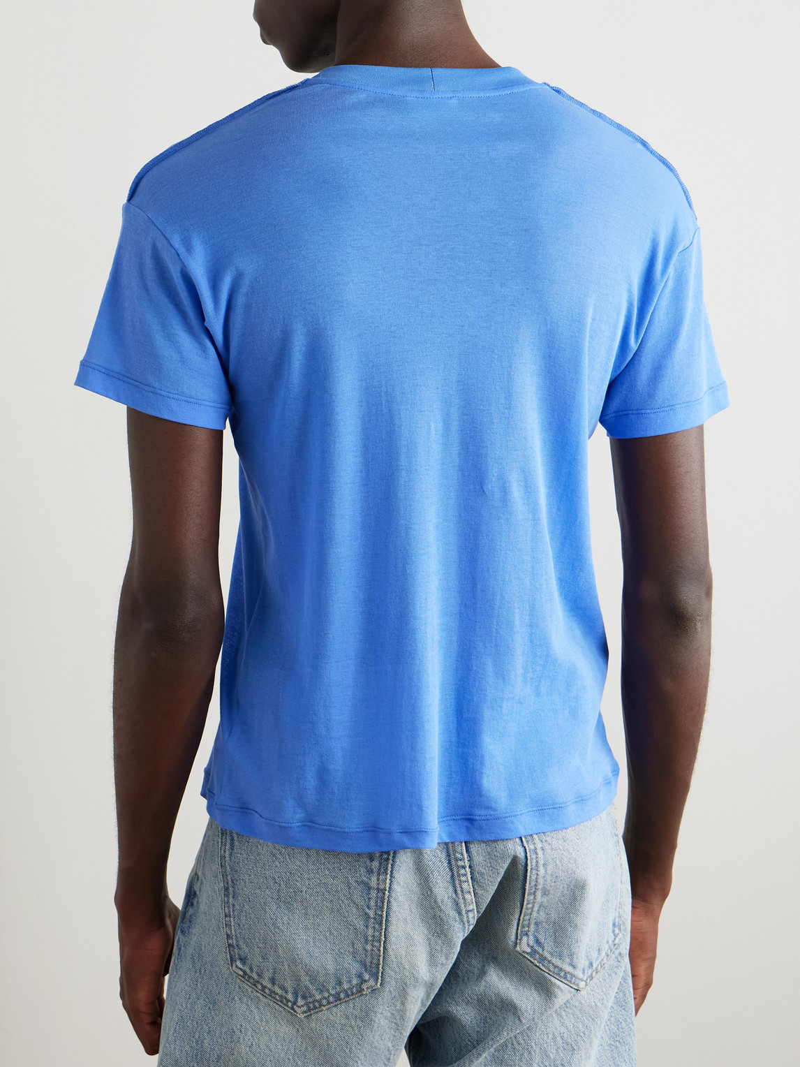 Celine Slim-fit Logo-embroidered Cotton-jersey T-shirt In Blue