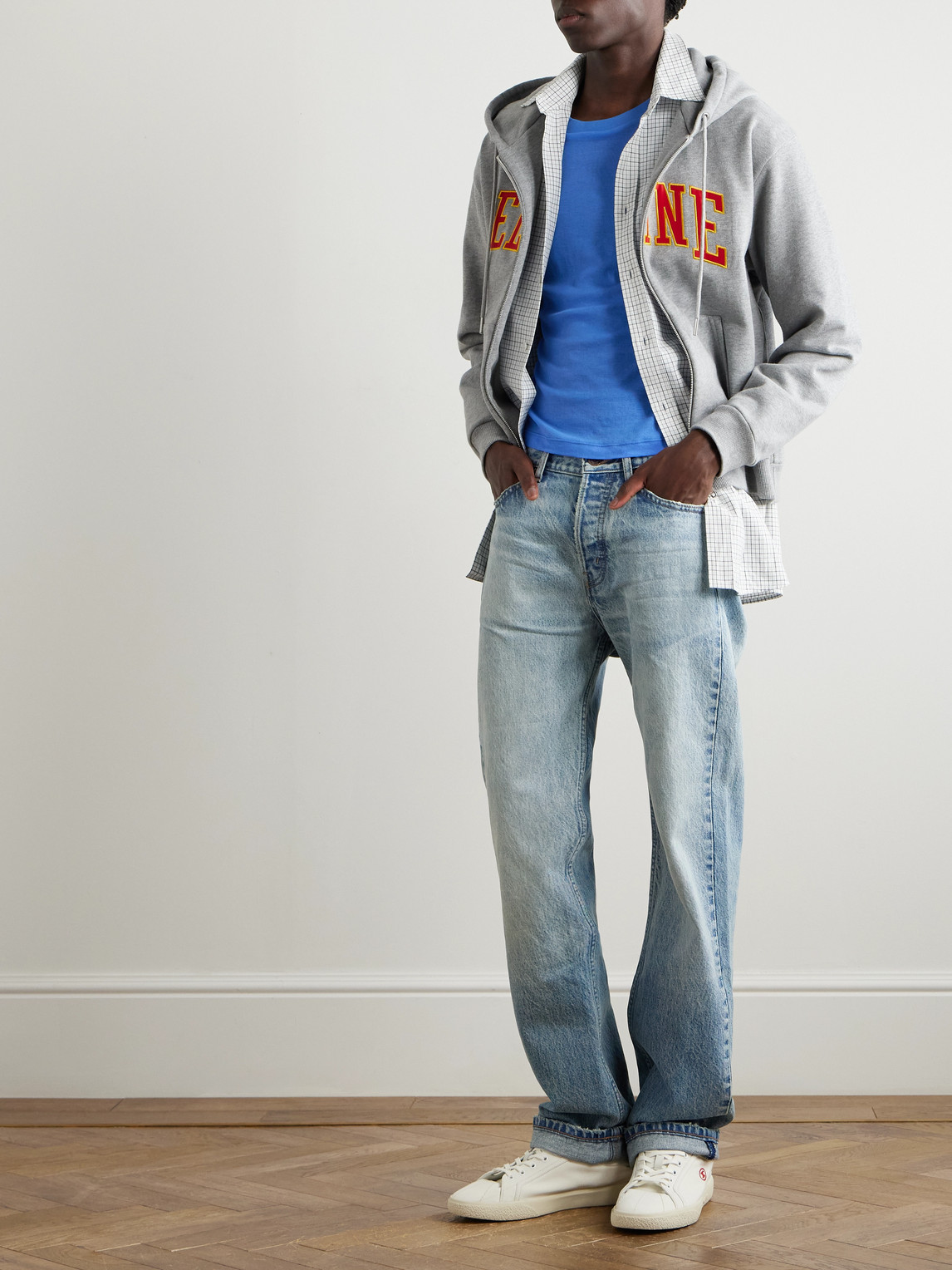 Celine Slim-fit Logo-embroidered Cotton-jersey T-shirt In Blue