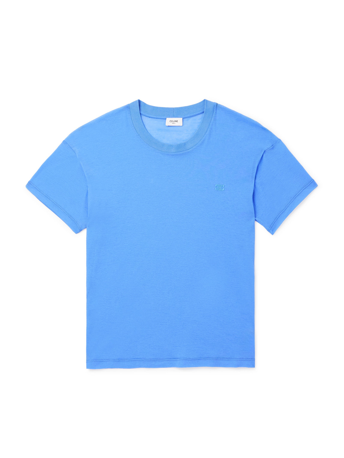 Celine Slim-fit Logo-embroidered Cotton-jersey T-shirt In Blue