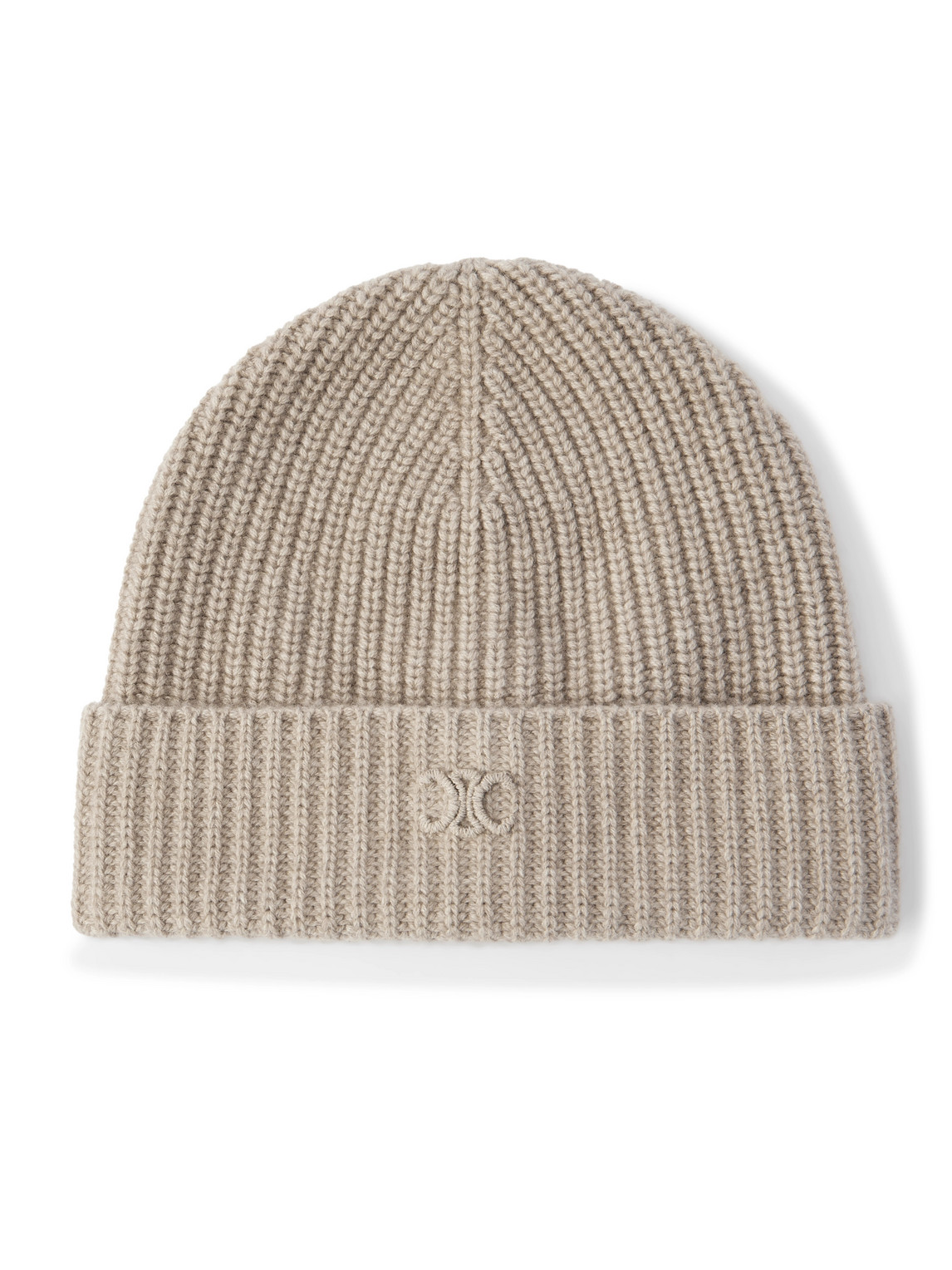 Celine Logo-embroidered Ribbed Cashmere Beanie In Neutral