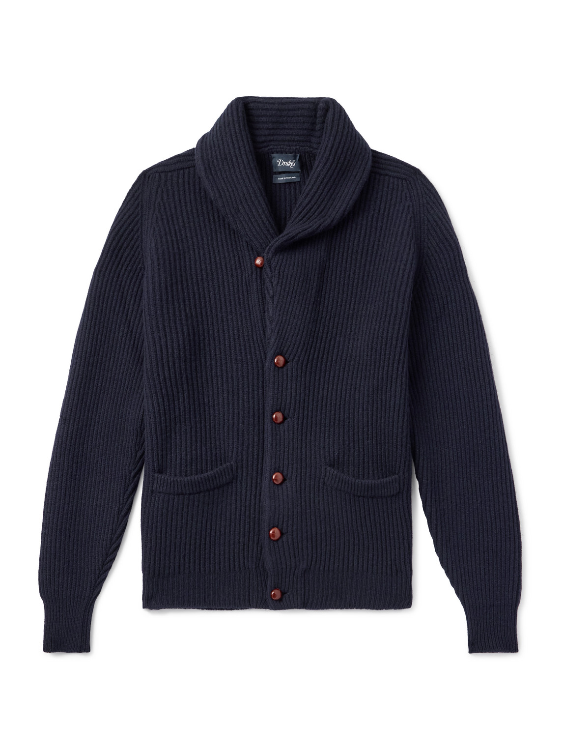 Shawl-Collar Ribbed Wool Cardigan