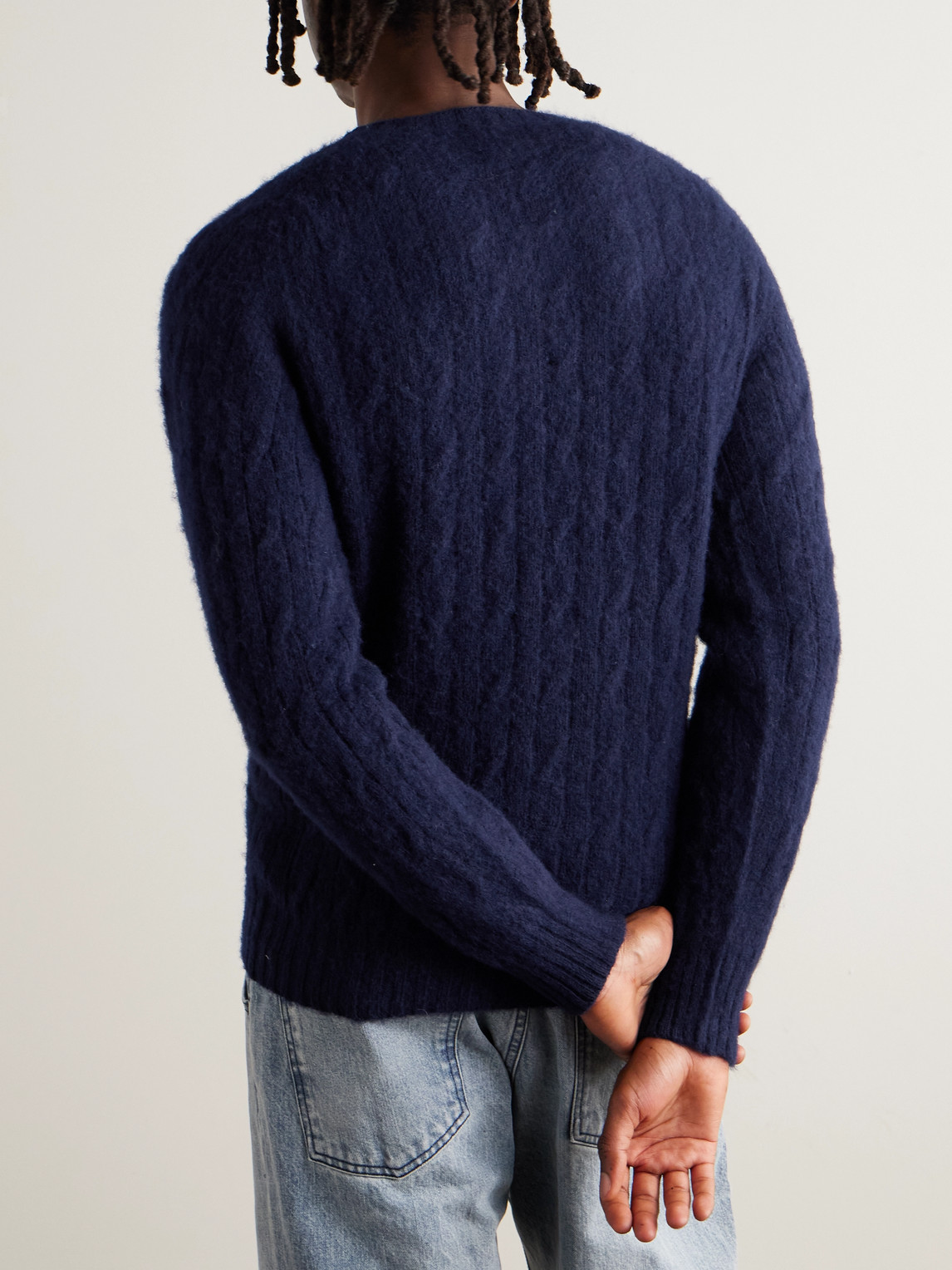  Drake's - Cable-knit Brushed Shetland Wool Sweater - Men - Blue - M 