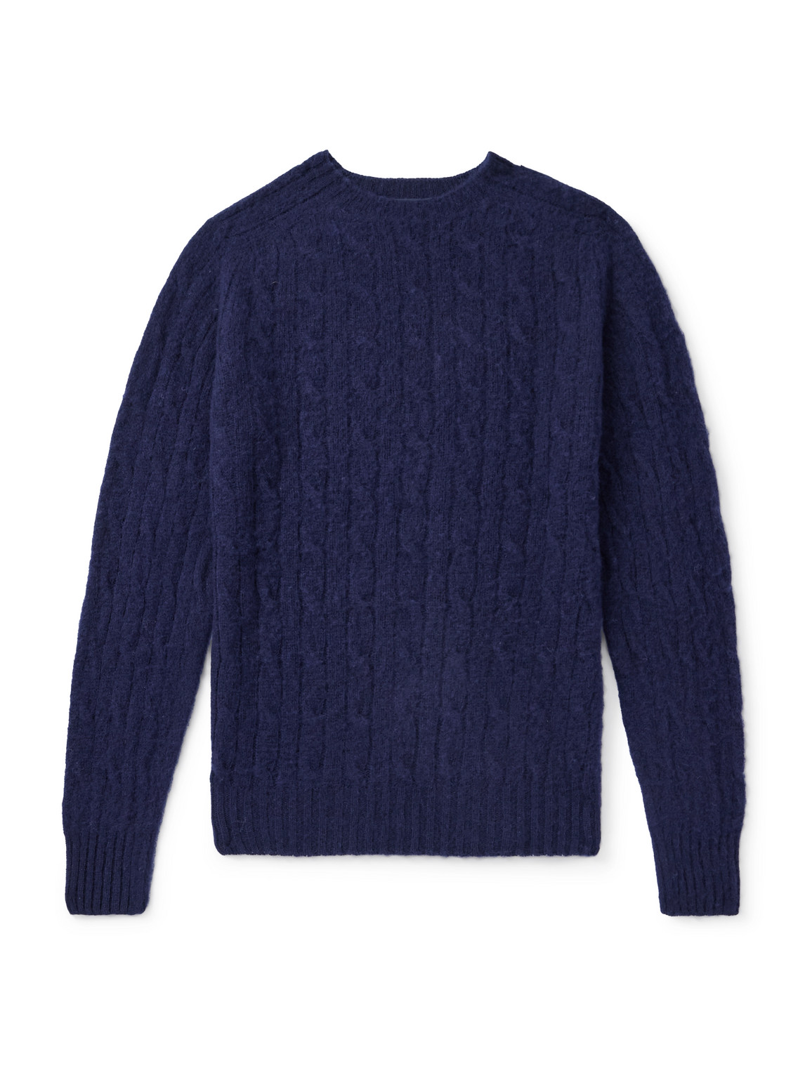 Drake's Cable-knit Brushed Shetland Wool Sweater In Blue