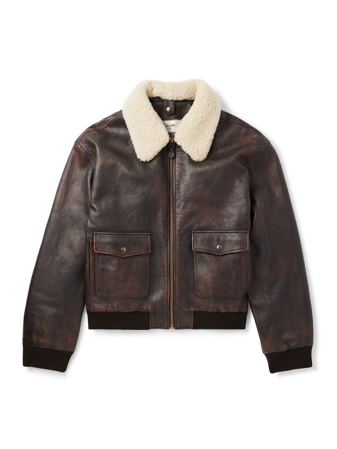 Celine Shearling Jacket In Brown