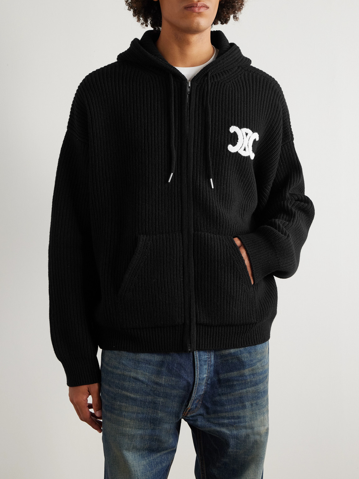 Celine Logo-appliquéd Wool Jacket In Blue