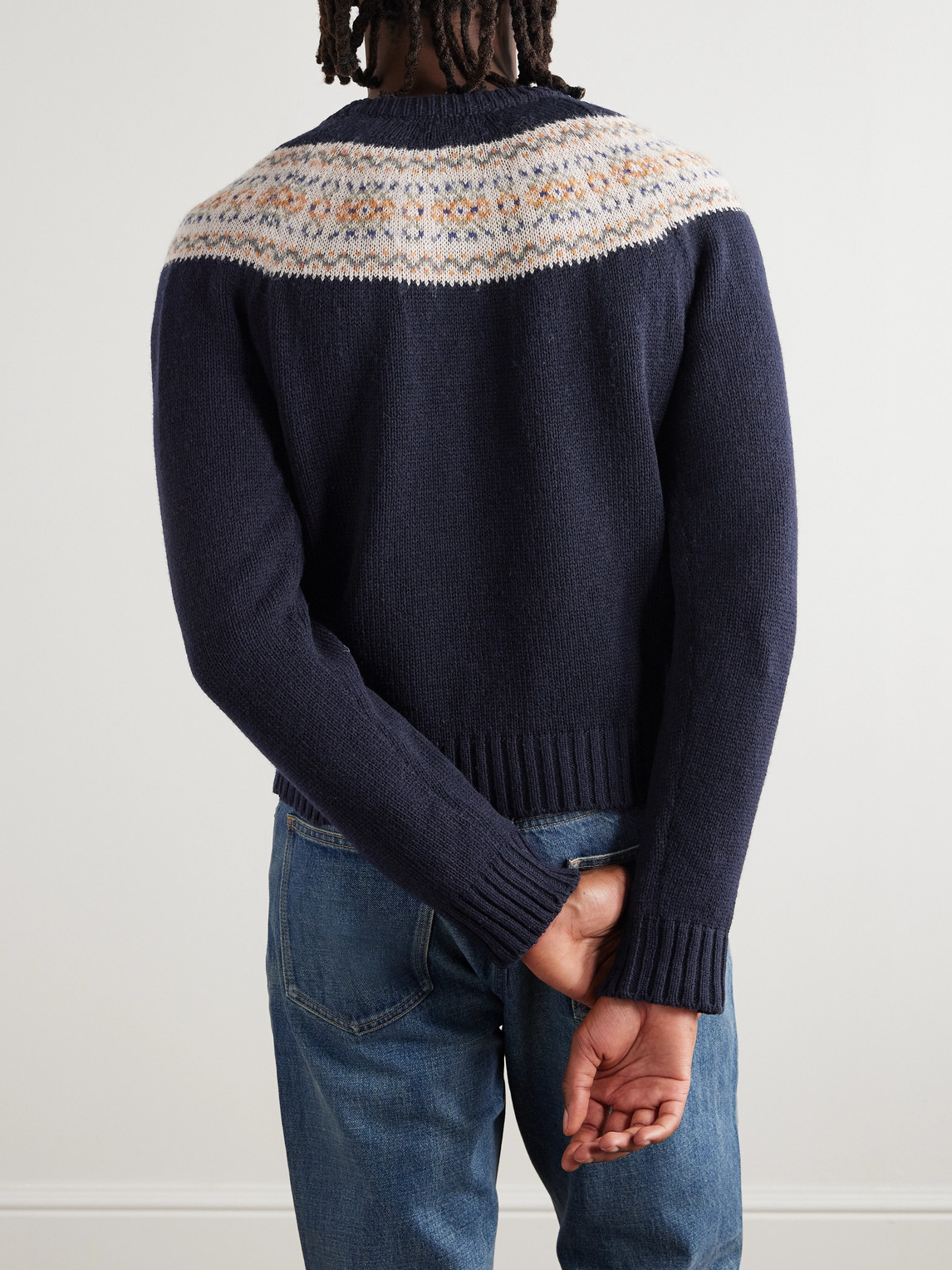 Celine Crewneck Sweater In Triomphe Fair Isle Wool In Blue