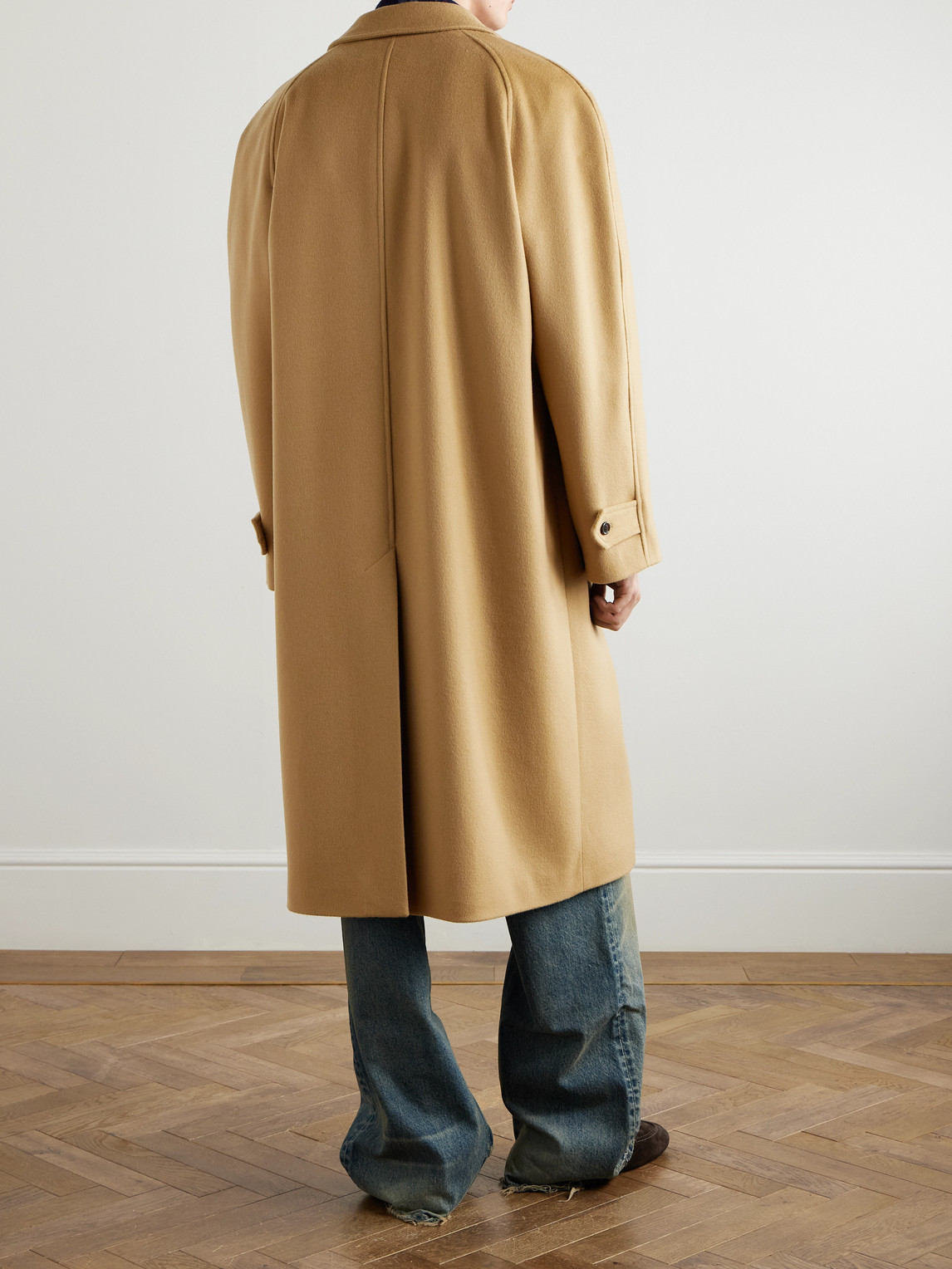 Celine Brushed Wool-felt Coat In Brown