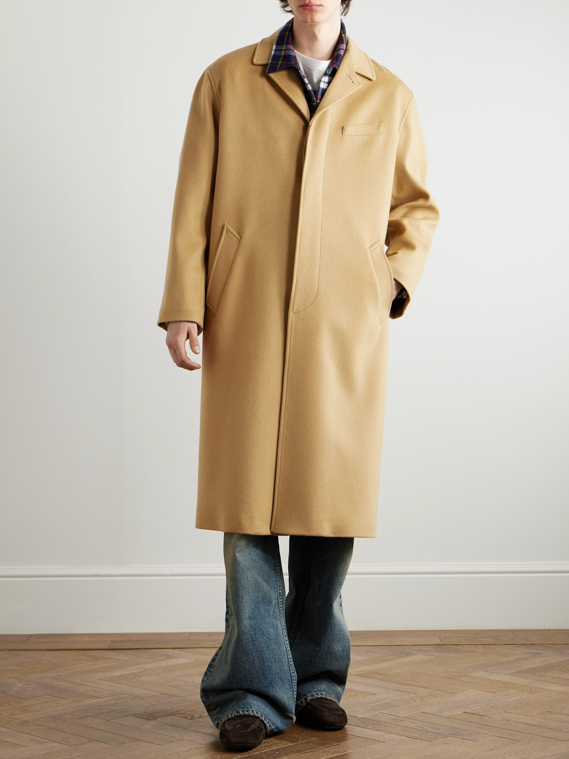 Celine Brushed Wool-felt Coat In Brown