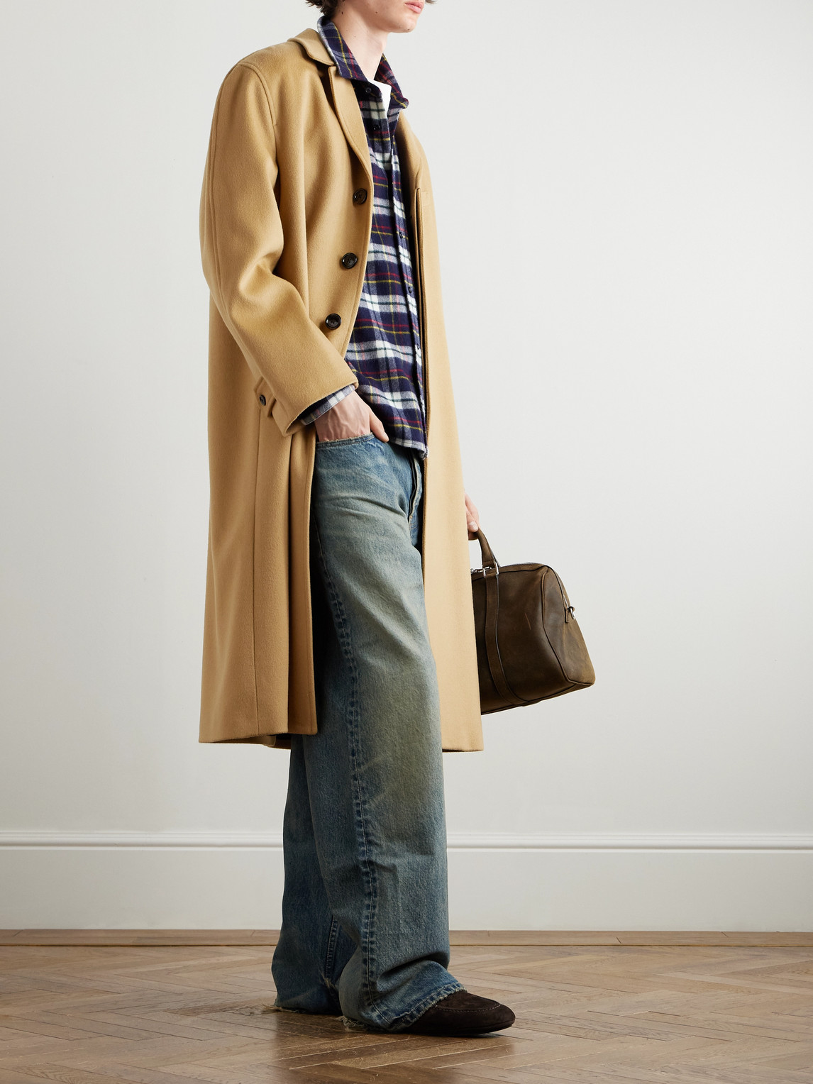 Celine Brushed Wool-felt Coat In Brown