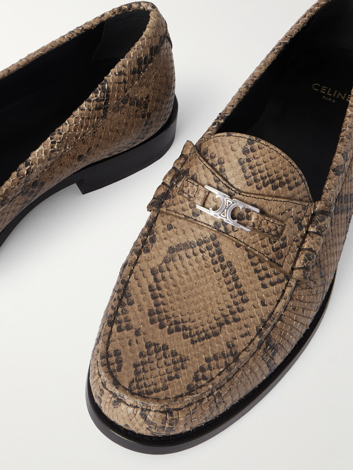 Celine Logo-embellished Snake-effect Leather Penny Loafers In Multi
