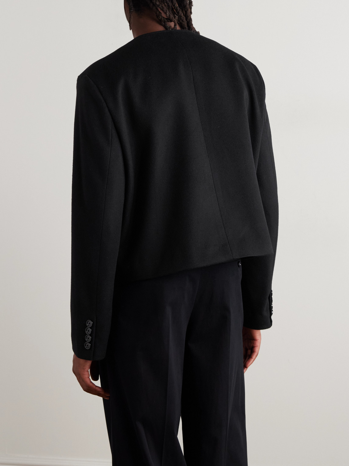 Celine Cropped Logo-embroidered Wool-felt Jacket In Black