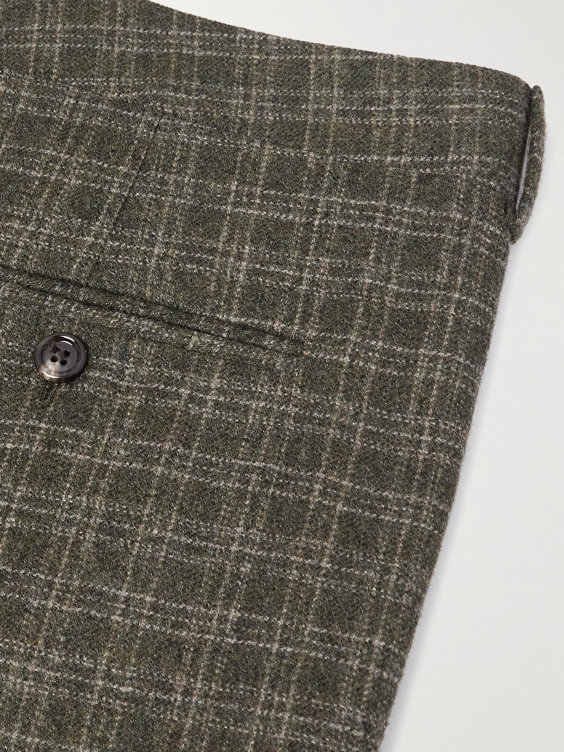 Celine Wide-leg Pleated Checked Wool Trousers In Green