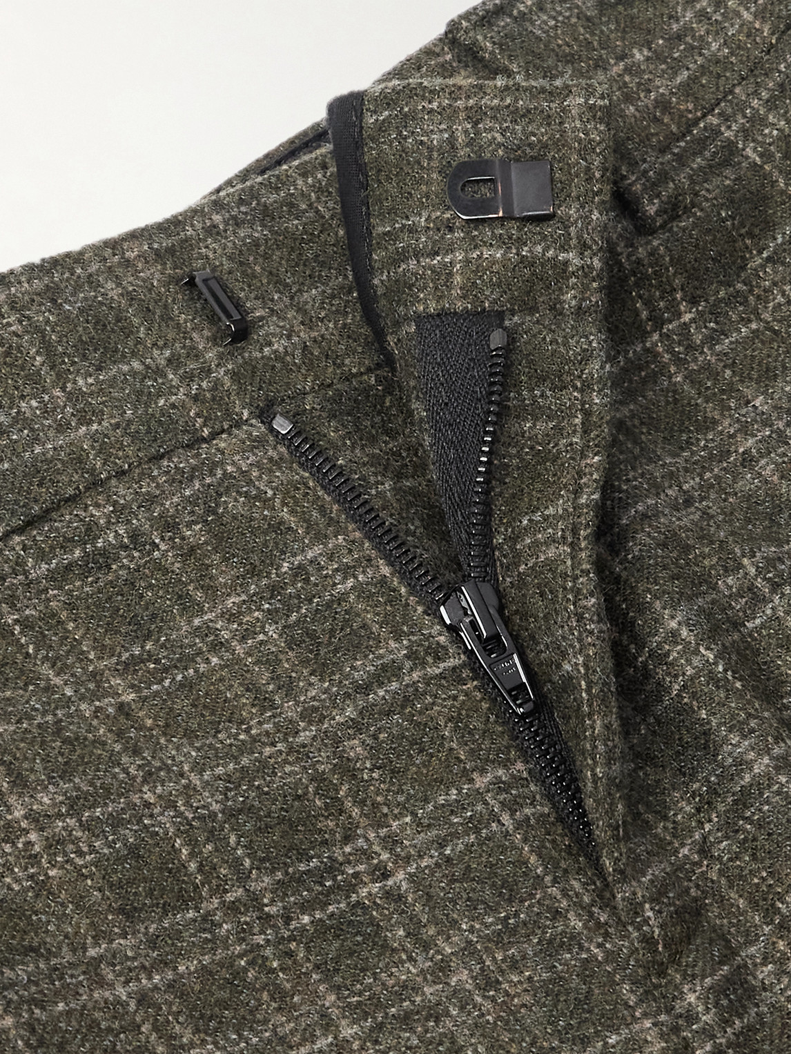 Celine Wide-leg Pleated Checked Wool Trousers In Green