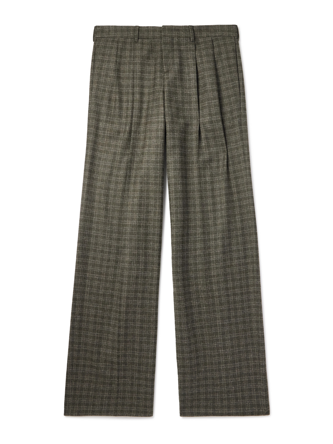 Celine Wide-leg Pleated Checked Wool Trousers In Green