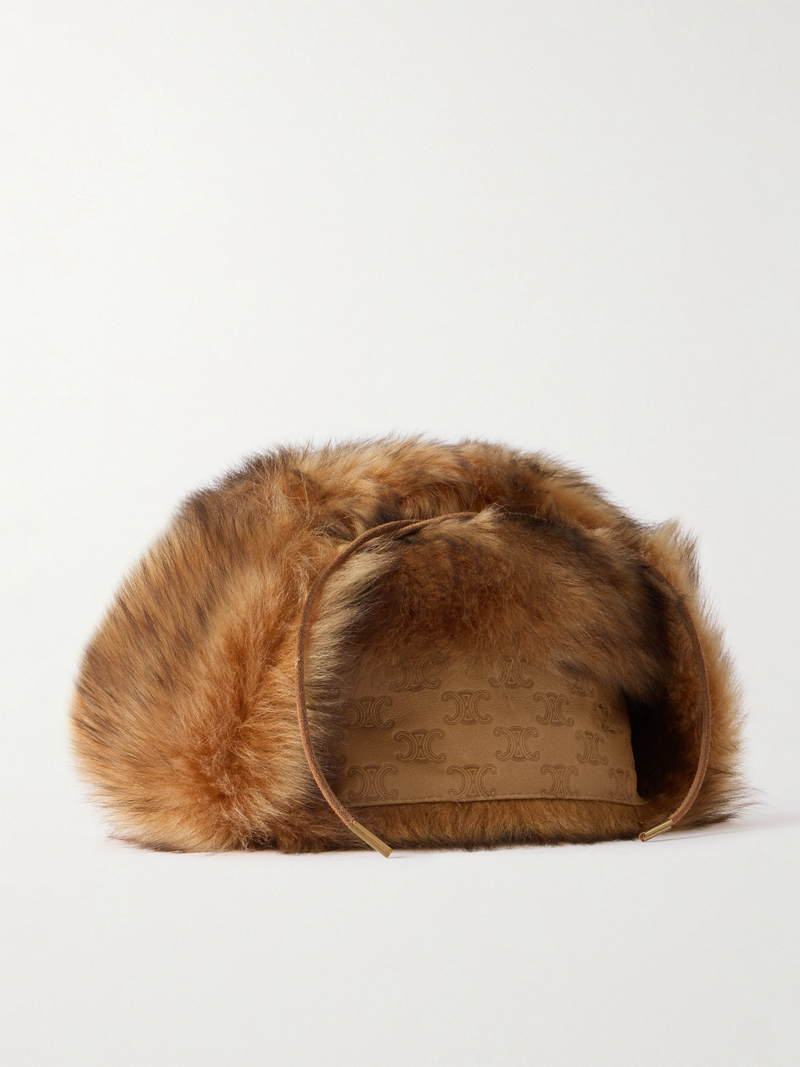 Celine Chapka Logo-debossed Shearling Hat In Brown