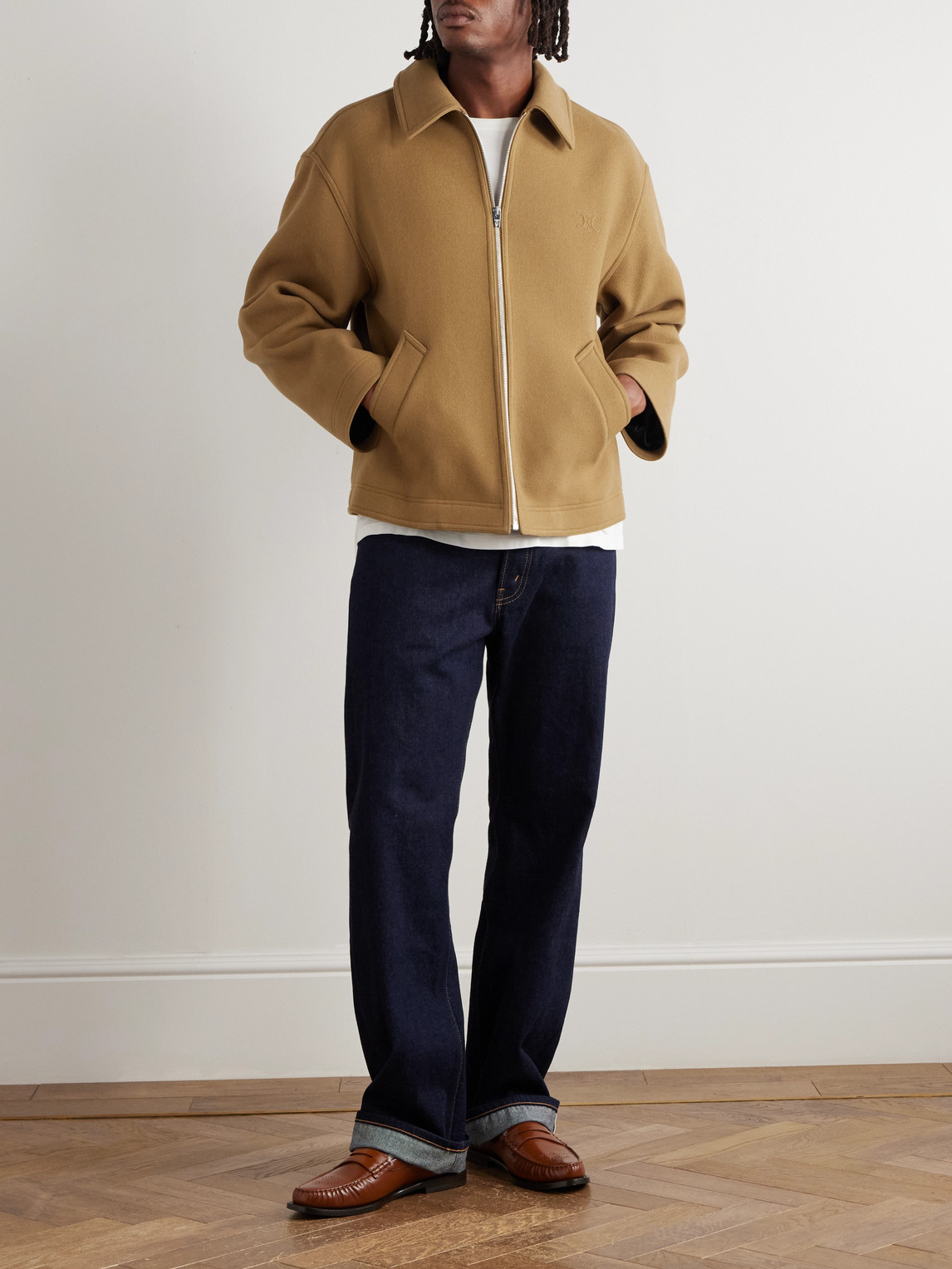 Celine Logo-embroidered Wool-felt Bomber Jacket In Brown