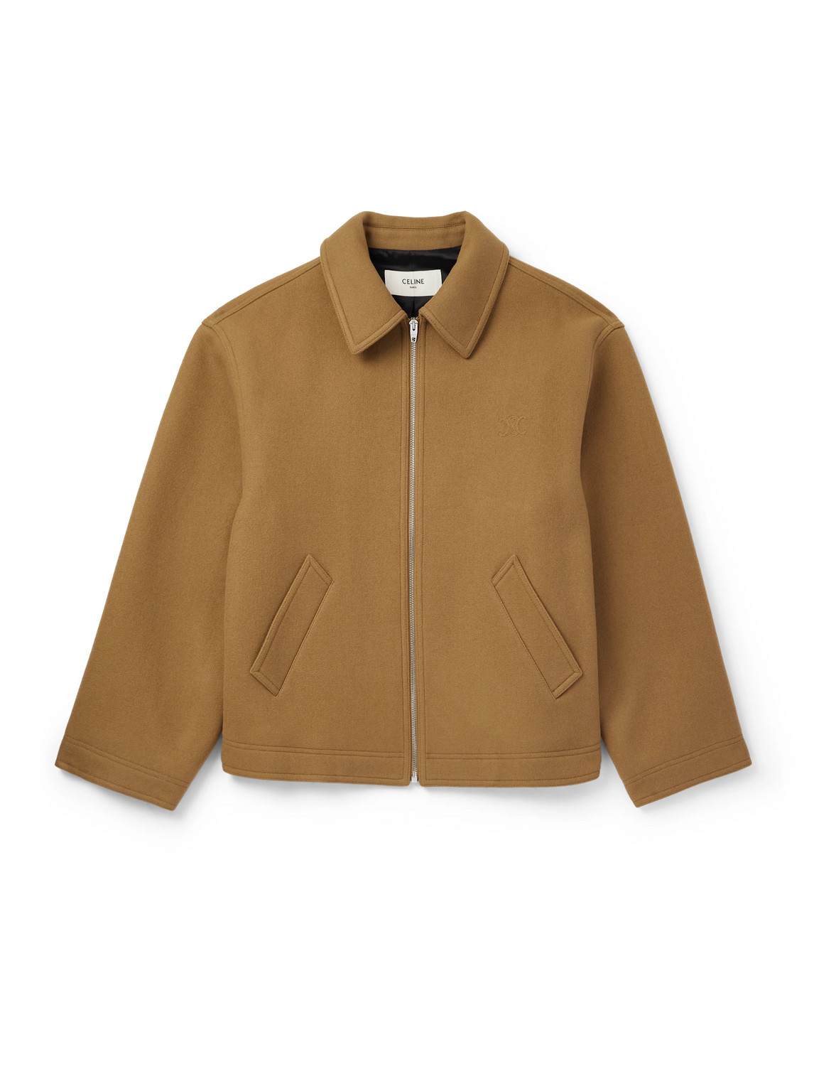 Celine Logo-embroidered Wool-felt Bomber Jacket In Brown