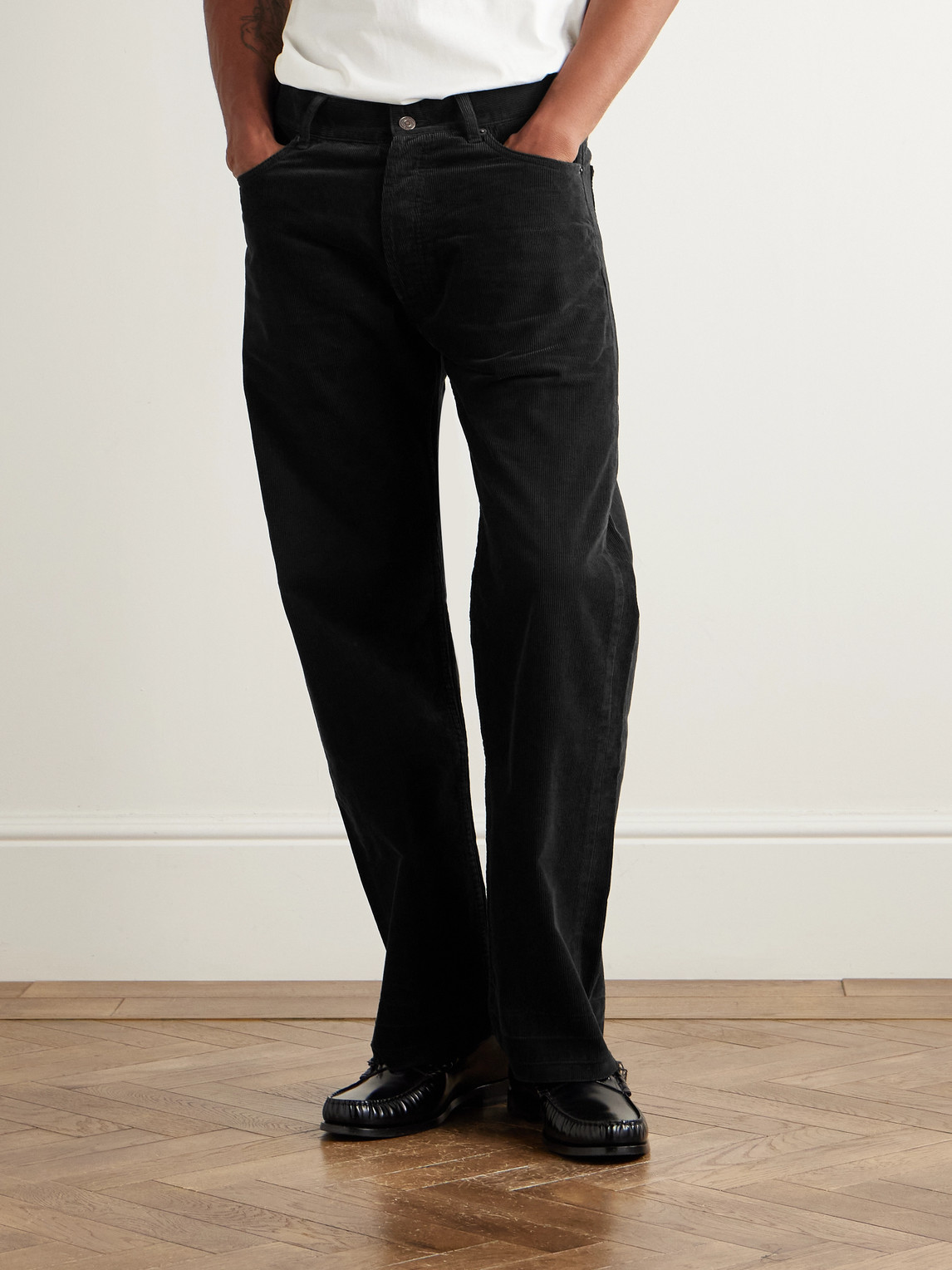 Celine Wesley Straight-leg Cotton-corduroy Trousers In Black