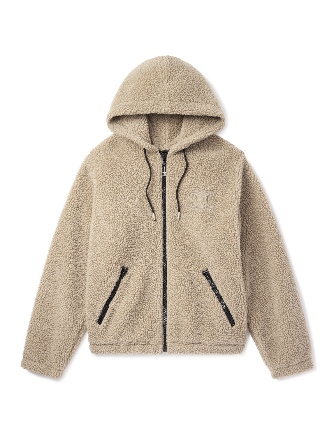 Celine Logo-embroidered Fleece Hooded Jacket In Neutral