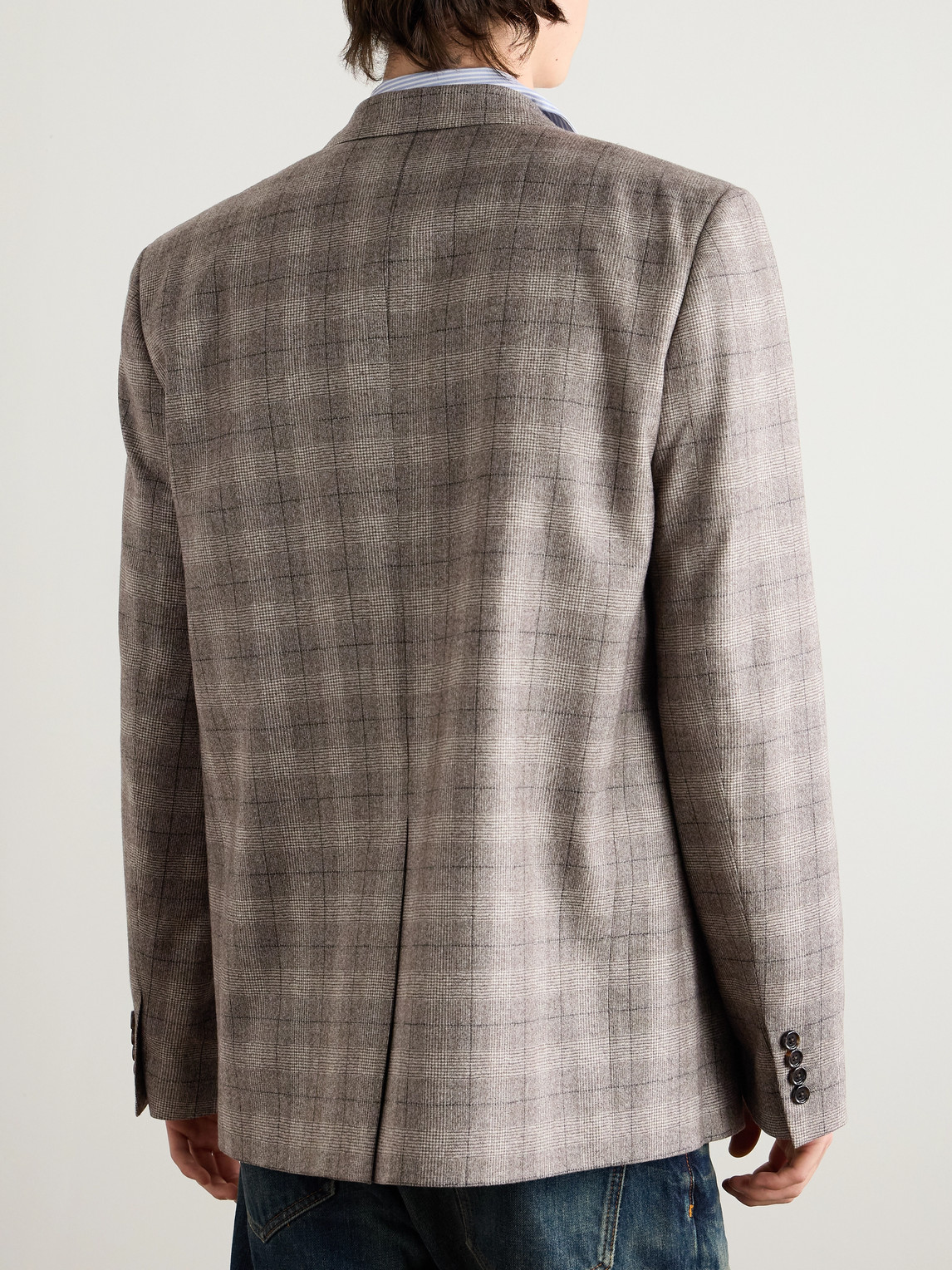 Celine Prince Of Wales Checked Wool And Cashmere-blend Blazer In Gray