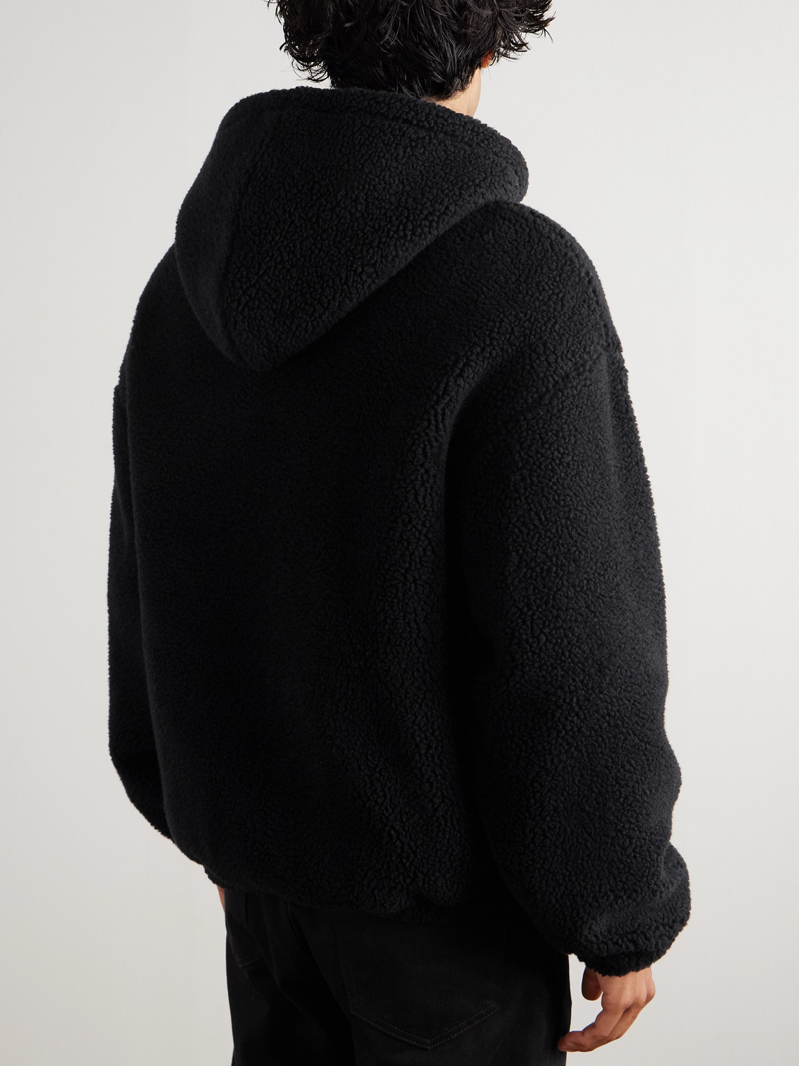 Celine Logo-embroidered Wool And Cotton-blend Fleece Hooded Jacket In Black
