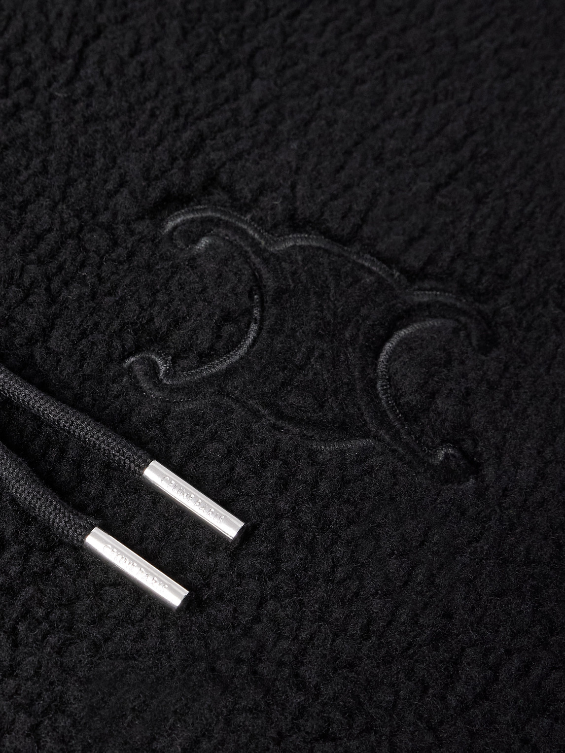 Celine Logo-embroidered Wool And Cotton-blend Fleece Hooded Jacket In Black