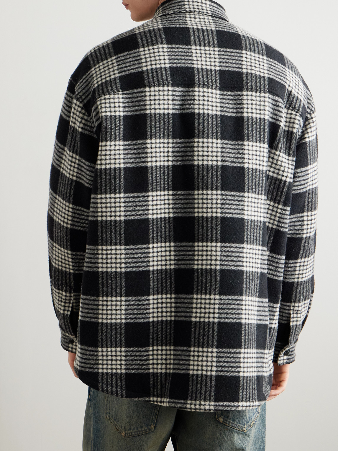 Celine Checked Wool-blend Overshirt In Black
