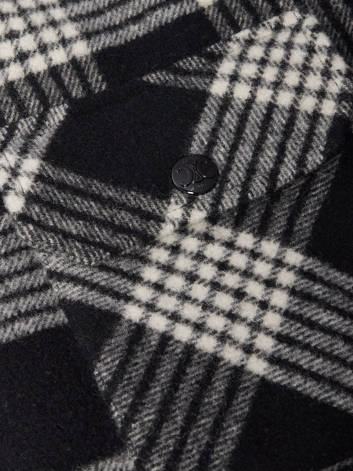 Celine Checked Wool-blend Overshirt In Black