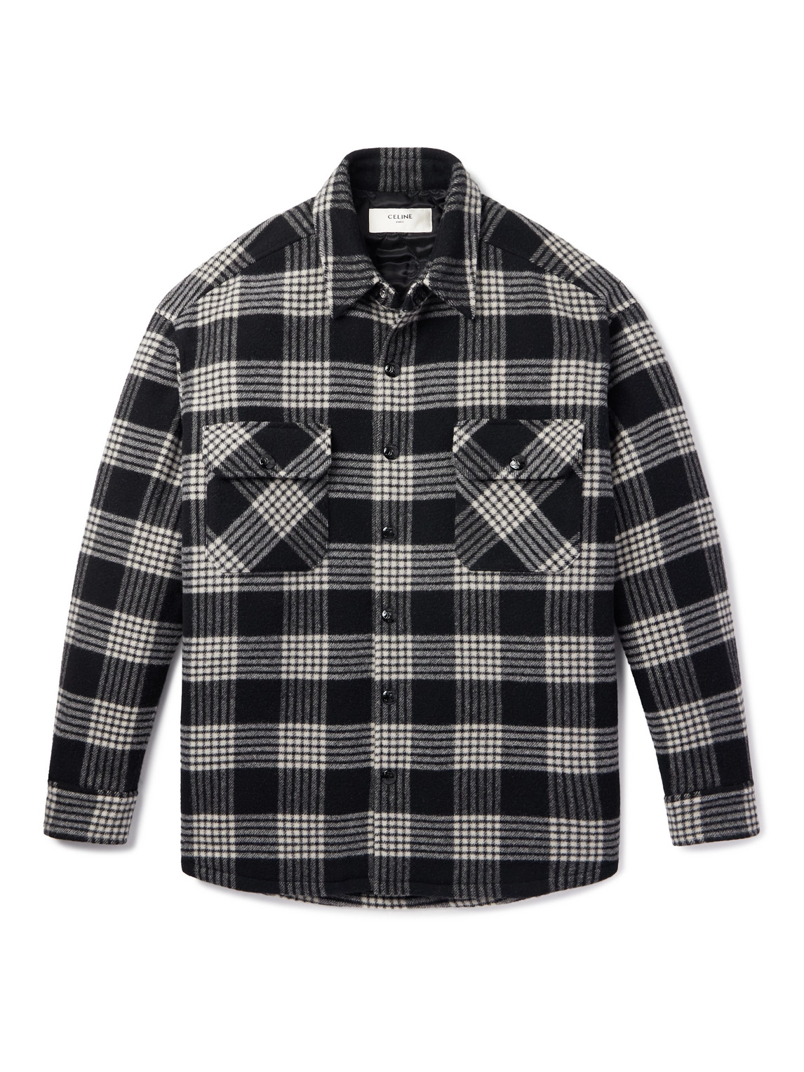 Celine Checked Wool-blend Overshirt In Black