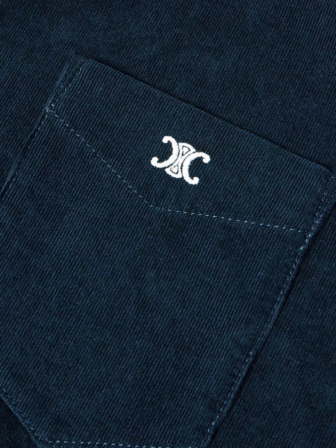 Celine Button-down Collar Logo-embroidered Cotton-corduroy Shirt In Blue