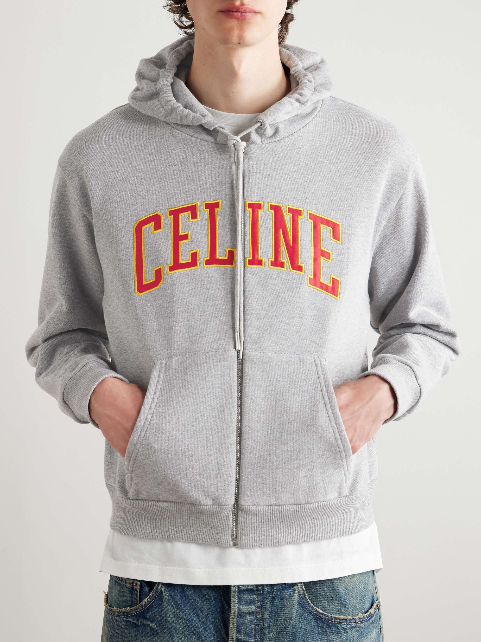 CELINE ホワイト パーカー メッシュ セリーヌ CELINE 22AW Slimane Loose Hoodie In Cotton Mesh