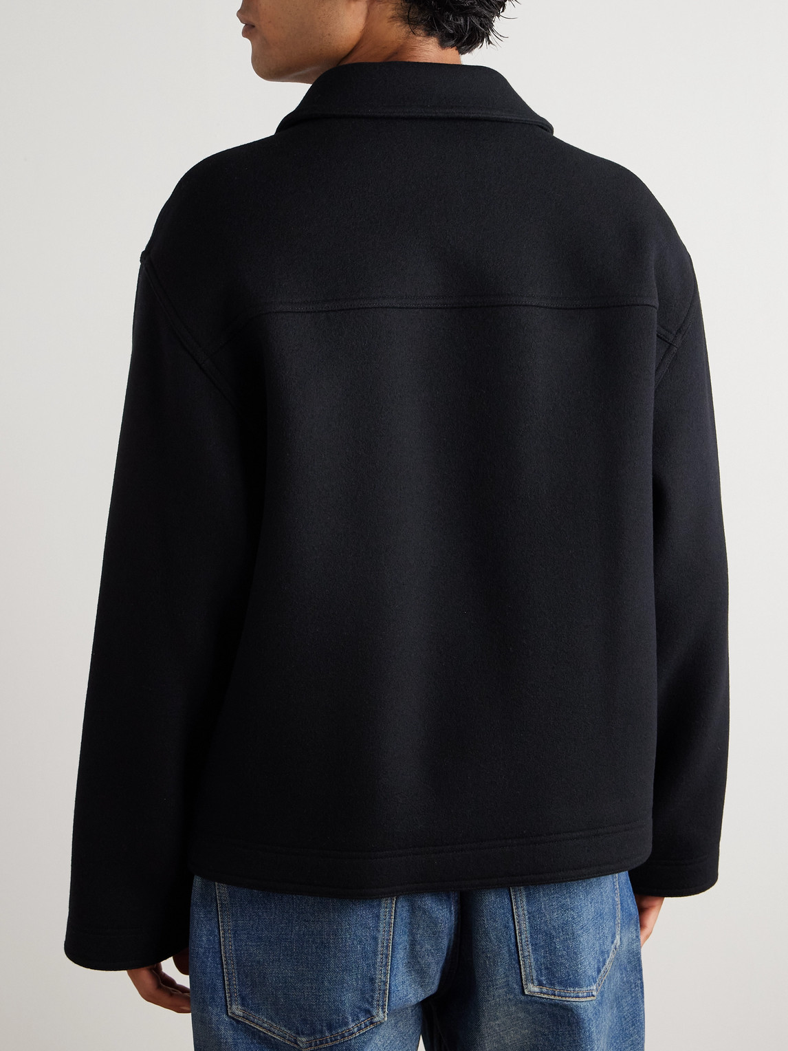 Celine Logo-embroidered Wool-felt Jacket In Black