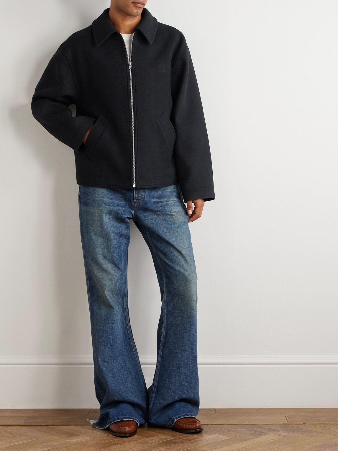 Celine Logo-embroidered Wool-felt Jacket In Black