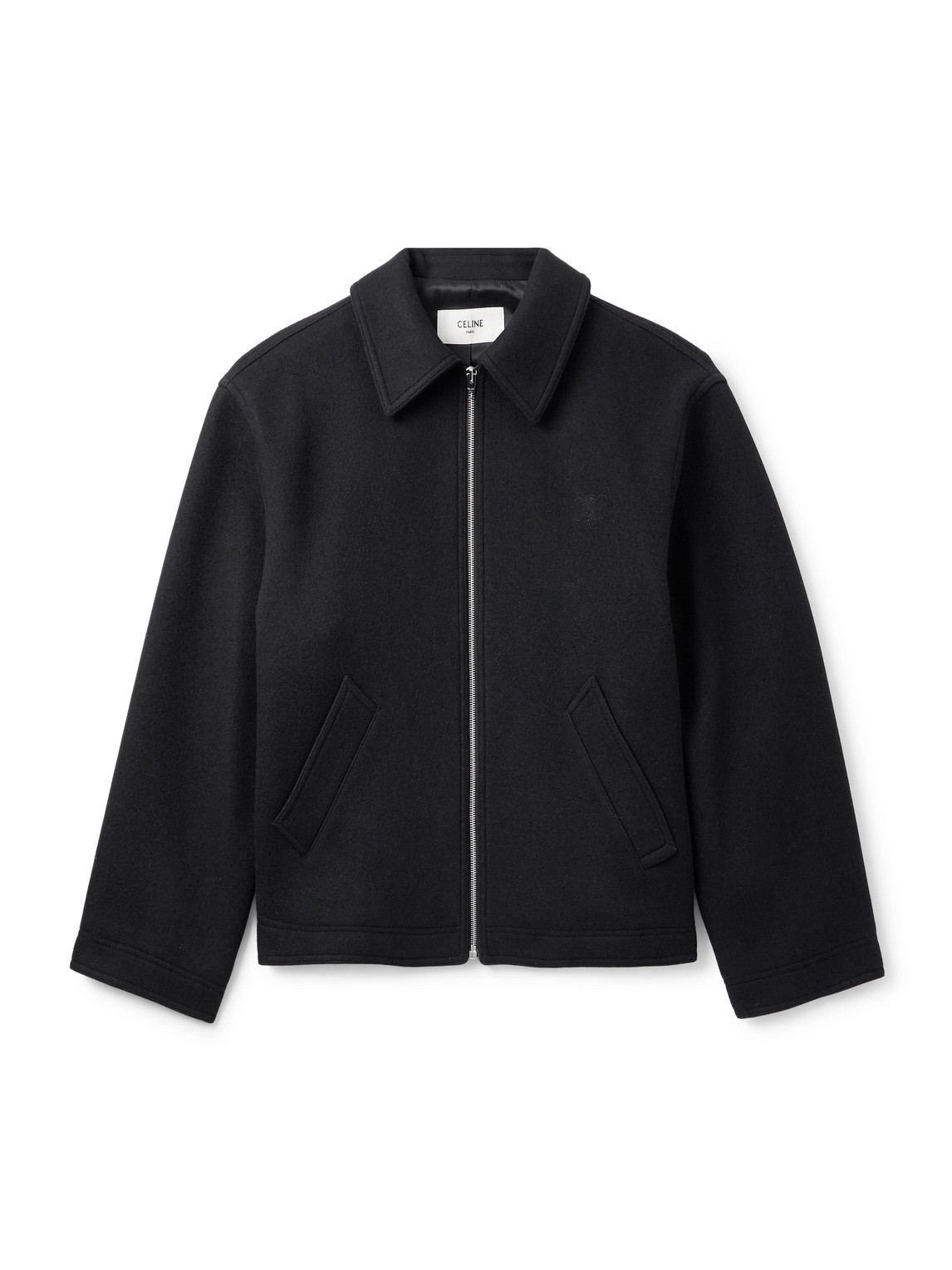 Celine Logo-embroidered Wool-felt Jacket In Black