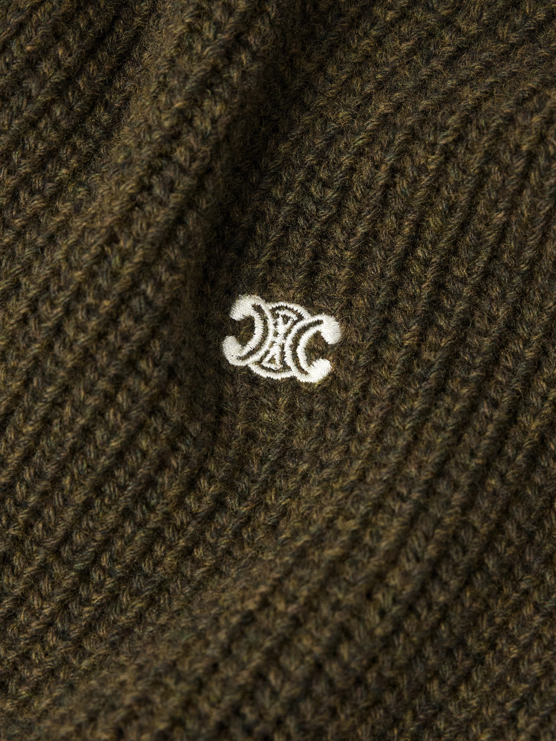 Celine Logo-embroirdered Ribbed Wool Zip-up Cardigan In Green