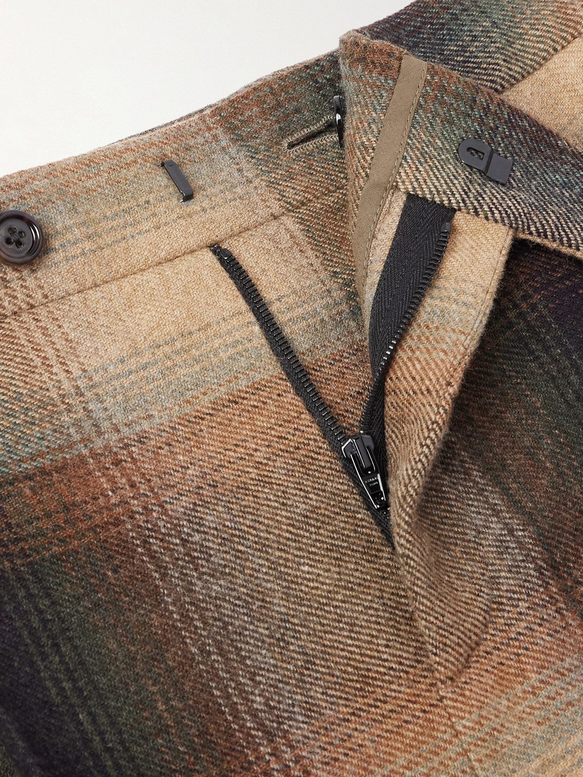 Celine Wide-leg Pleated Checked Wool-flannel Trousers In Brown