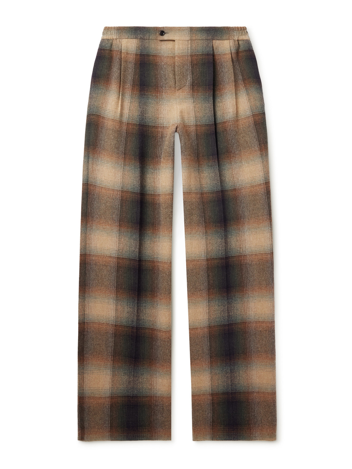 Celine Wide-leg Pleated Checked Wool-flannel Trousers In Brown