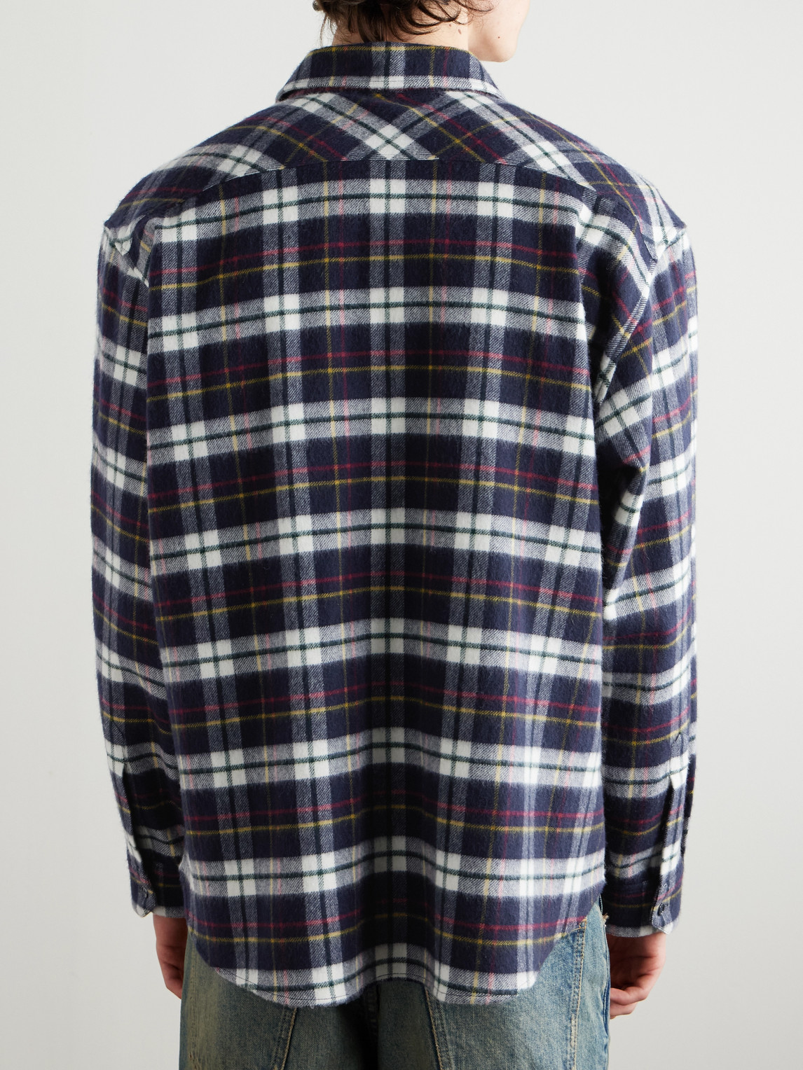 Celine Logo-embroidered Checked Wool-flannel Shirt In Multi