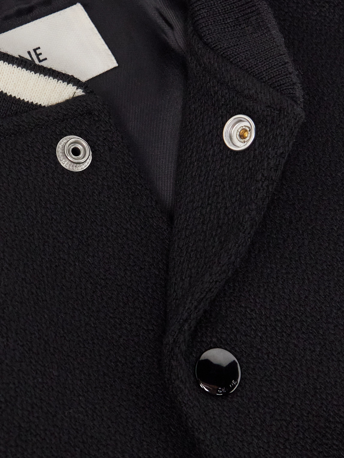 Celine Teddy Triomphe Leather-trimmed Wool-blend Varsity Jacket In Black