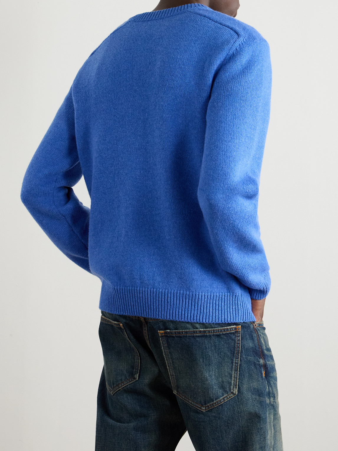 Celine Logo-embroidered Wool And Cashmere-blend Sweater In Blue