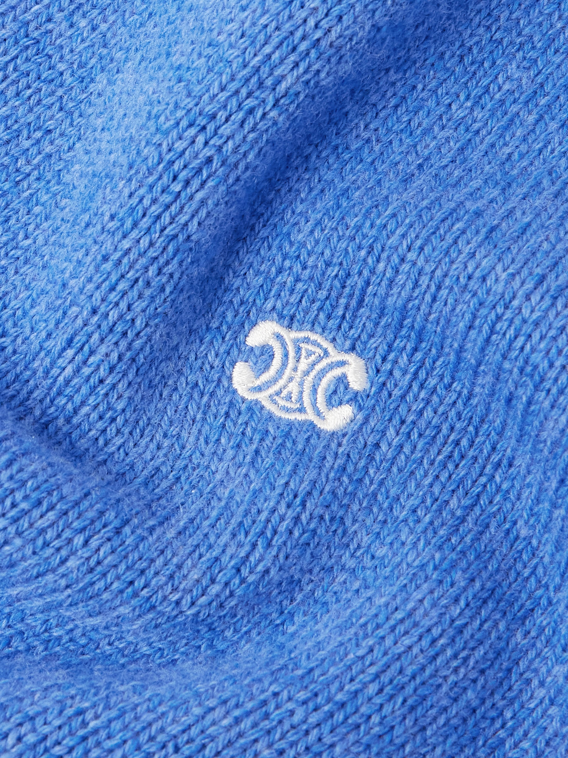 Celine Logo-embroidered Wool And Cashmere-blend Sweater In Blue