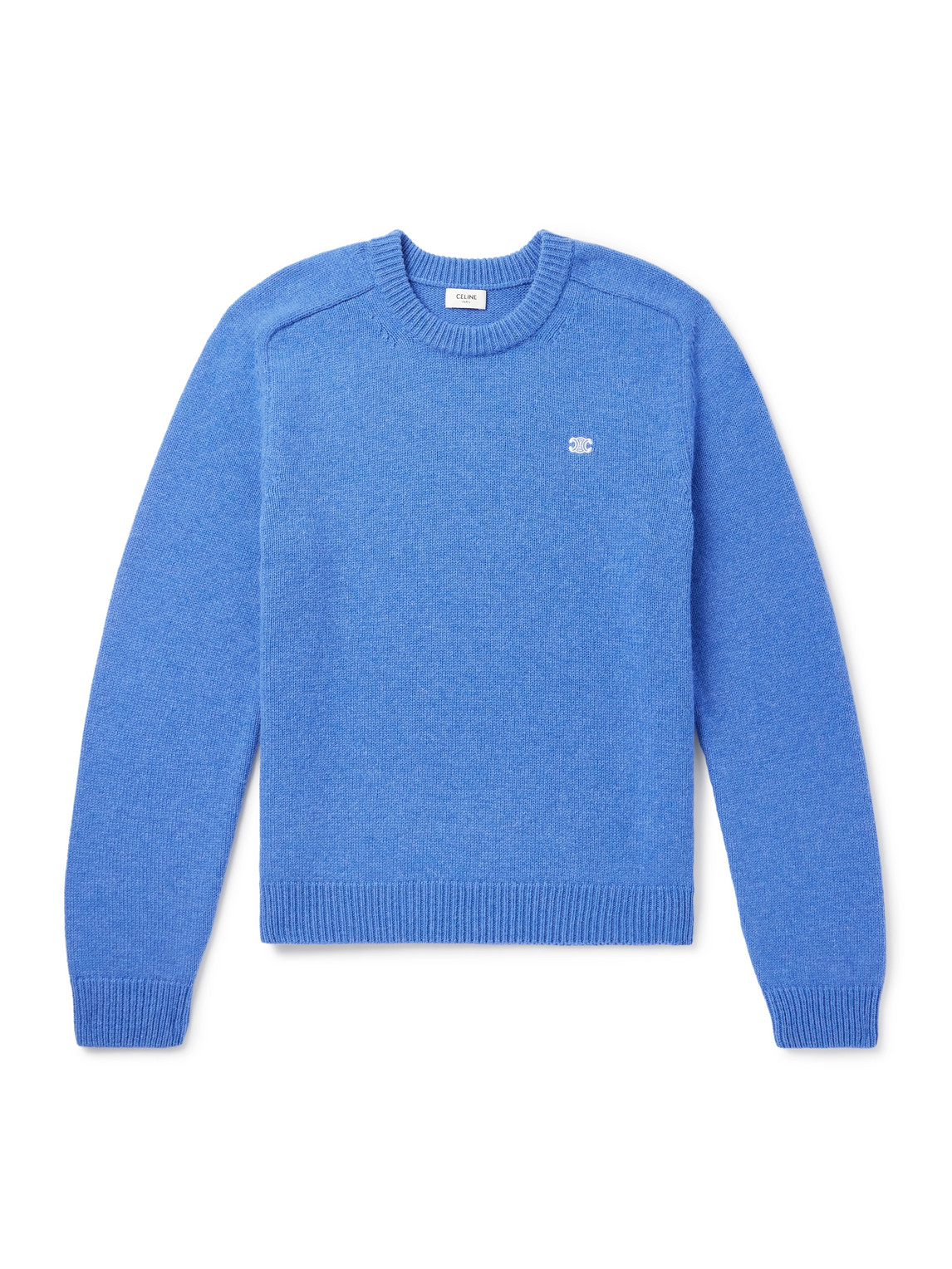 Celine Logo-embroidered Wool And Cashmere-blend Sweater In Blue