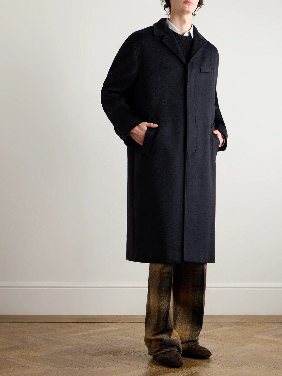 Celine Wool-felt Coat In Blue